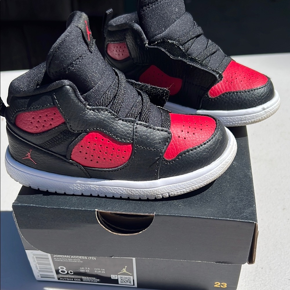 Jordan Black and Red Sneakers with Velcro Closure